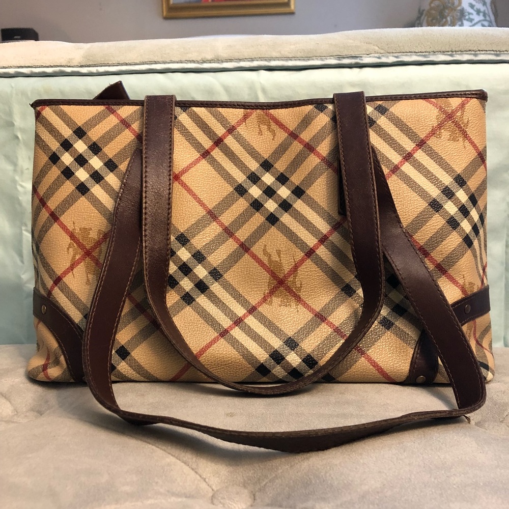 Burberry Haymarket Check Leather Tote Bag